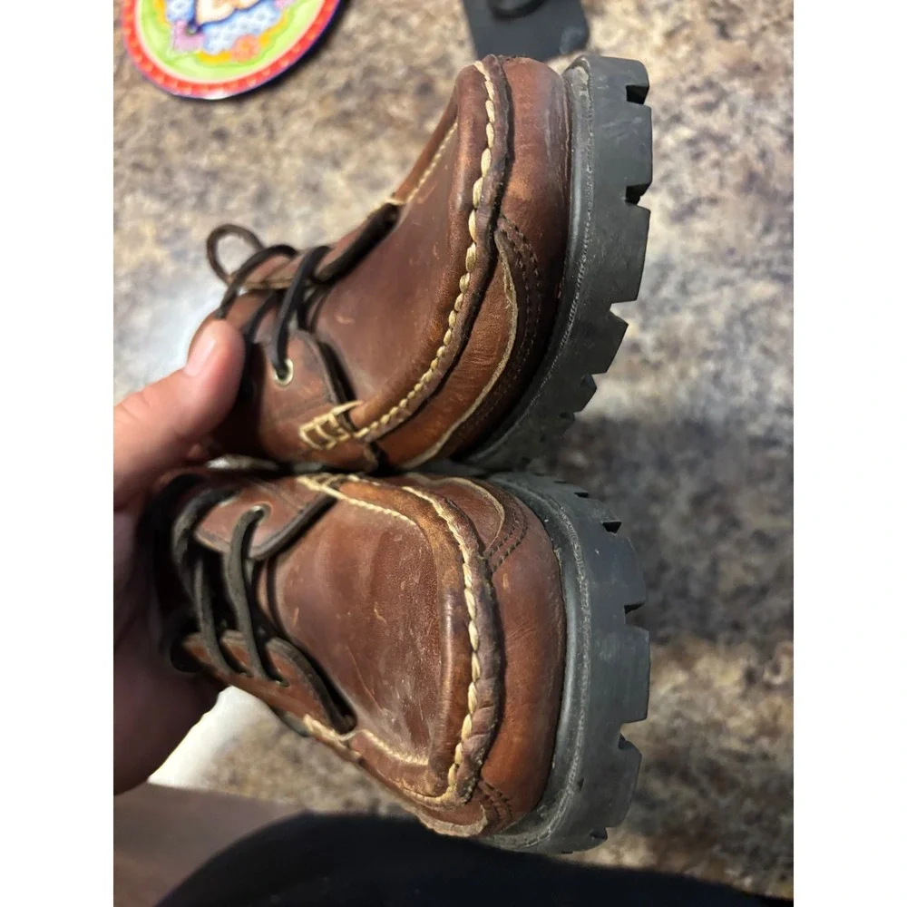 Trader Bay Mens Brown Leather Lug Sole Boat Shoes Moc Toe 77140 669 Size 9.5 D